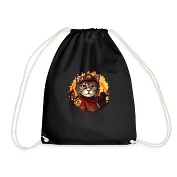 Feuerwehr Katze - Turnbeutel - Schwarz - Vorne