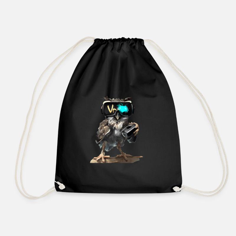 Owl_ 04 - Drawstring Bag - black