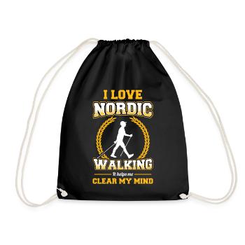I Love Nordic Walking It Helps Me Clear Mind, Walk - Turnbeutel - Schwarz - Vorne