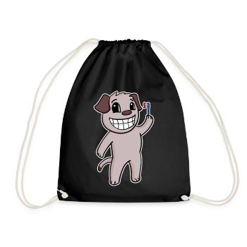 Dog with toothbrush - Drawstring Bag - black - Front