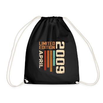 Born in April 2009 Retro Birthday Gift 2009 - Drawstring Bag - black - Front