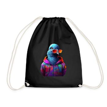 Taube mit Sonnenbrille Bunt Coole Tauben Vogel - Turnbeutel - Schwarz - Vorne