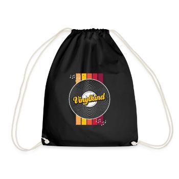 90er 80er Jahre Mottoparty Vinylkind Schallplatte - Turnbeutel - Schwarz - Vorne