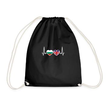 Bulgaria UK Heartbeat Flag British Bulgarian - Drawstring Bag - black - Front