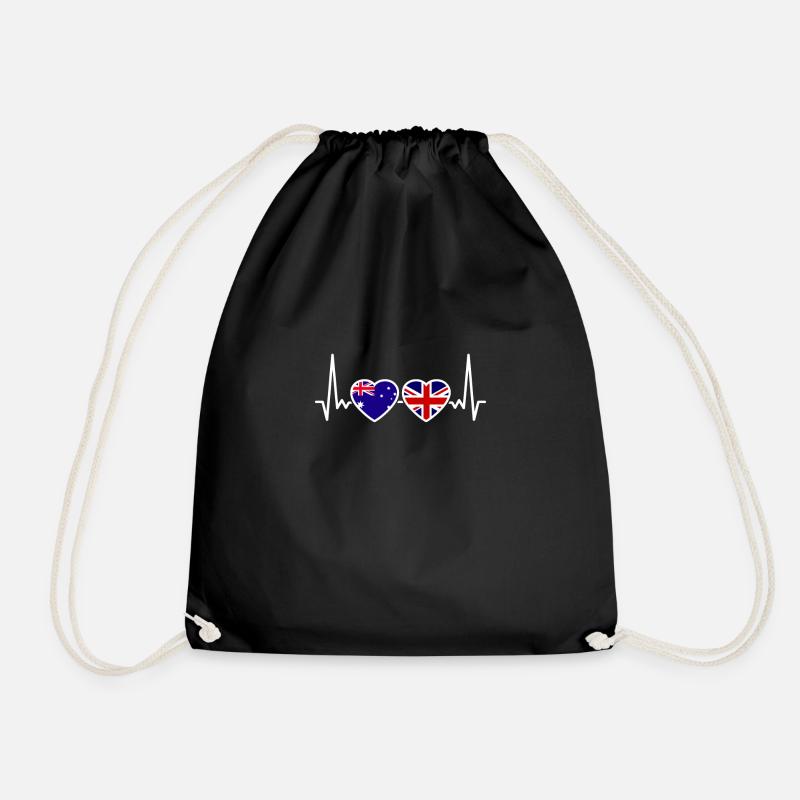 Australia UK Heartbeat Flag Australian - Drawstring Bag - black
