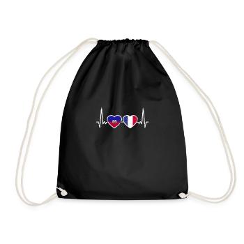Haiti France Vintage Heartbeat Flag - Drawstring Bag - black - Front