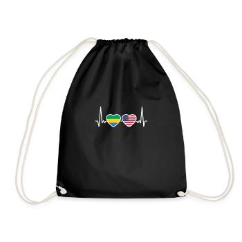 Gabon USA Heartbeat Flag American Gabonese - Drawstring Bag - black - Front