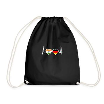 Indien Deutschland Herzschlag Flagge Deutsch Inder - Turnbeutel - Schwarz - Vorne