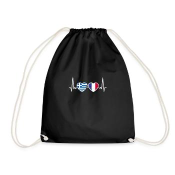 Greece France Vintage Heartbeat Flag - Drawstring Bag - black - Front