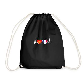 Kirghizistan France drapeau de battement de cœur Kirghize - Sac de sport léger - noir - Devant