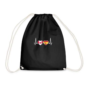 Canada Spain Heartbeat Flag Spanish Canadian - Drawstring Bag - black - Front