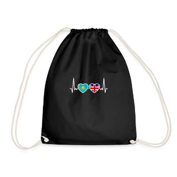 Kazakhstan UK Heartbeat Flag Kazakh - Drawstring Bag - black - Front
