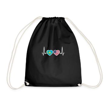 Kazakhstan USA Heartbeat Flag Kazakh - Drawstring Bag - black - Front