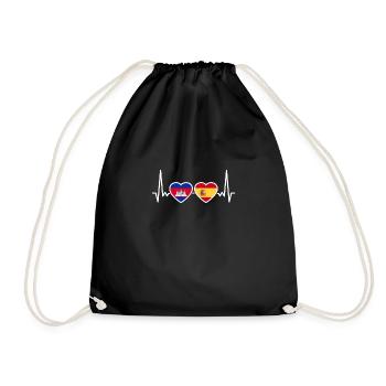 Cambodia Spain Heartbeat Flag Cambodians - Drawstring Bag - black - Front