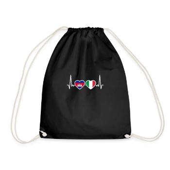 Cambodia Italy Heartbeat Flag Cambodian - Drawstring Bag - black - Front