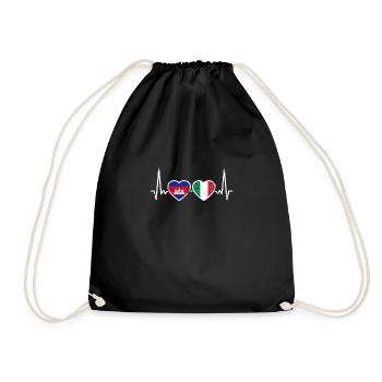 Cambodia Italy Vintage Heartbeat Flag - Drawstring Bag - black - Front