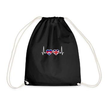 Cambodia UK heartbeat flag Cambodian - Drawstring Bag - black - Front