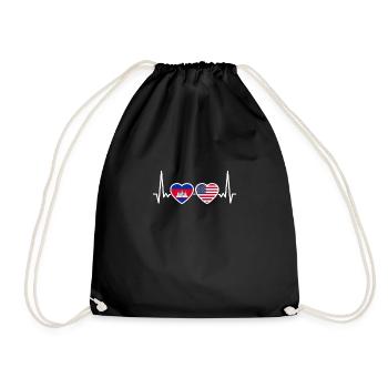 Cambodia USA heartbeat flag Cambodian - Drawstring Bag - black - Front