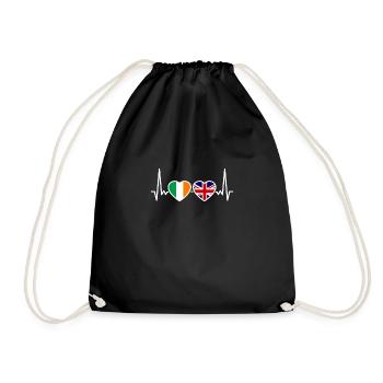 Ireland UK heartbeat flag British Irishman - Drawstring Bag - black - Front