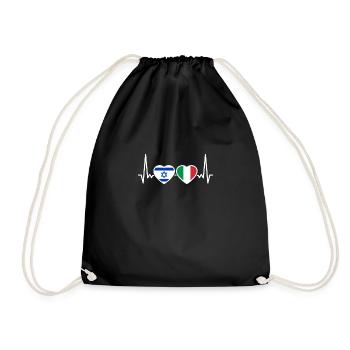 Israel Italy Heartbeat Flag Israeli - Drawstring Bag - black - Front