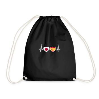 Japan Spain Vintage Heartbeat Flag Japanese - Drawstring Bag - black - Front