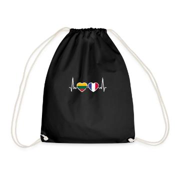 Lithuania France Vintage Heartbeat Flag - Drawstring Bag - black - Front