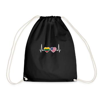 Lithuania USA Heartbeat Flag Lithuanian - Drawstring Bag - black - Front