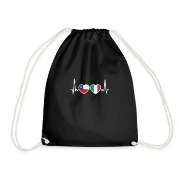 Chile Italy Heartbeat Flag Chilean - Drawstring Bag - black - Front
