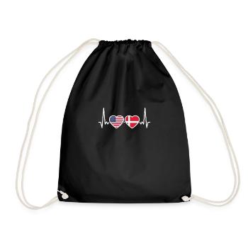 Denmark USA Heartbeat Flag Danish - Drawstring Bag - black - Front