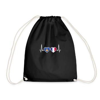 Kosovo France Vintage Heartbeat Flag - Drawstring Bag - black - Front