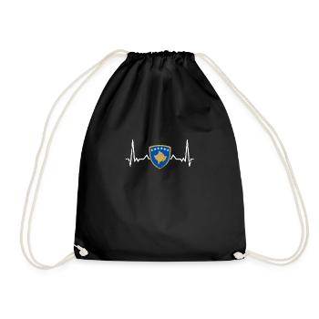 Kosovo Vintage Heartbeat Coat of Arms Flag Kosovar - Drawstring Bag - black - Front