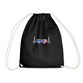 Kosovo USA Heartbeat Flag American Kosovar - Drawstring Bag - black - Front