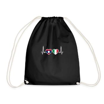 Laos Italy Vintage Heartbeat Flag Laotian - Drawstring Bag - black - Front