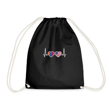 Mongolia USA Heartbeat Flag Mongolian - Drawstring Bag - black - Front