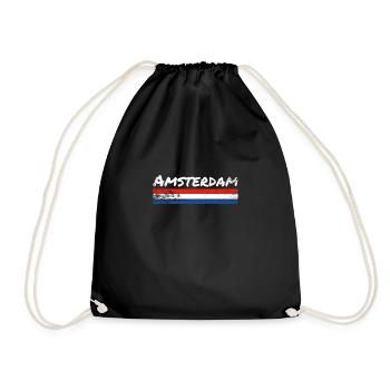 Amsterdam Netherlands Vintage Flag - Drawstring Bag - black - Front