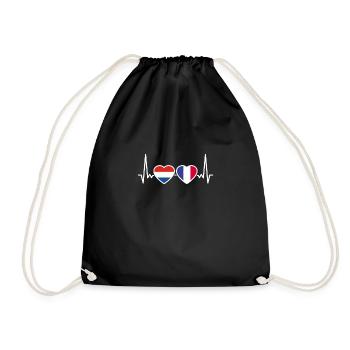 Niederlande Frankreich Herzschlag Flagge - Turnbeutel - Schwarz - Vorne