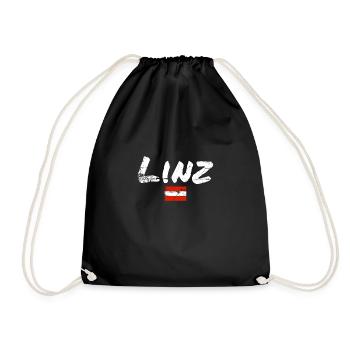 Linz, Austria, Vintage Austrian Flag - Drawstring Bag - black - Front