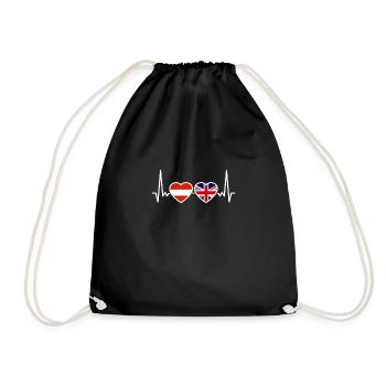 Austria UK Heartbeat Flag British Austria - Drawstring Bag - black - Front