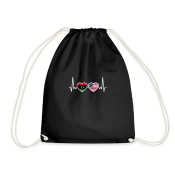 Libya USA Heartbeat Flag American Libyan - Drawstring Bag - black - Front