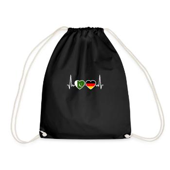 Pakistan Germany Heartbeat Flag Pakistani - Drawstring Bag - black - Front