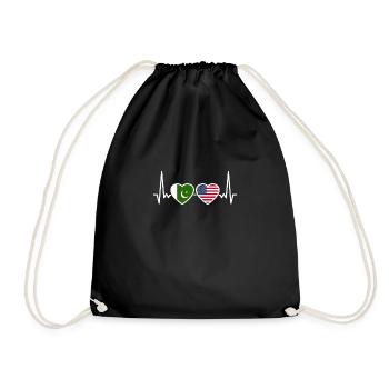Pakistan USA Heartbeat Flag Pakistani - Drawstring Bag - black - Front