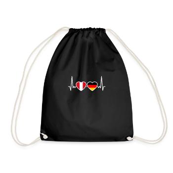 Peru Germany Heartbeat Flag Peruvian - Drawstring Bag - black - Front