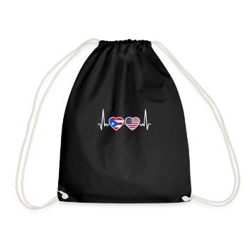 Puerto Rico USA Heartbeat Flag Puerto Rican - Drawstring Bag - black - Front