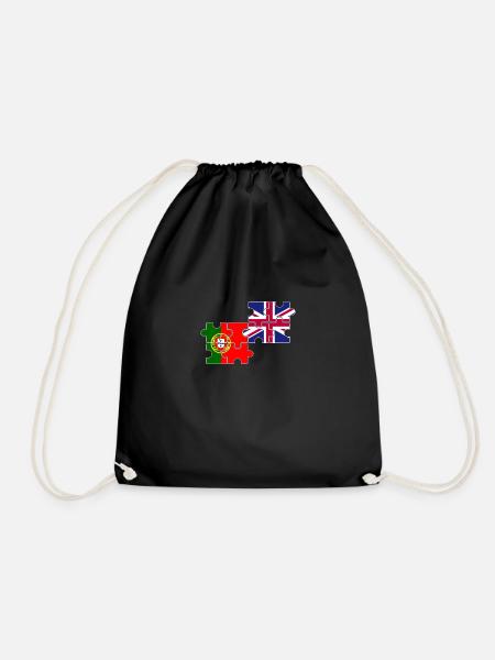 Portugal UK Flag British Portuguese - Drawstring Bag - black