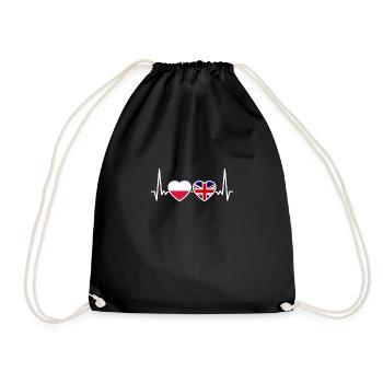 Poland Great Britain UK Heartbeat Flag Polish - Drawstring Bag - black - Front