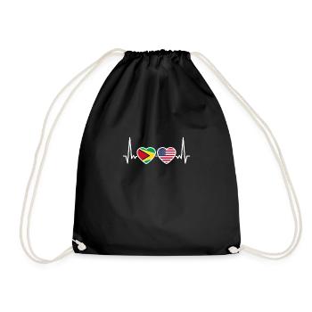 Guyana USA Heartbeat Flag American Guyana - Drawstring Bag - black - Front