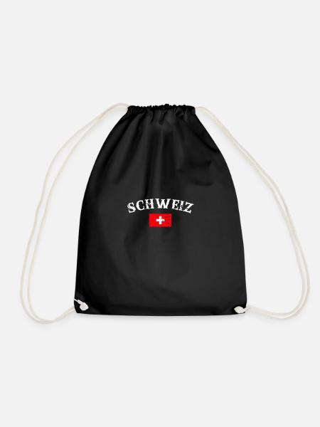 Switzerland Vintage Swiss Flag Swiss - Drawstring Bag - black