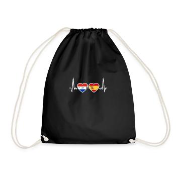 Paraguay Spain Vintage Heartbeat Flag - Drawstring Bag - black - Front