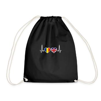 Romania UK Vintage Heartbeat Flag Romanian - Drawstring Bag - black - Front