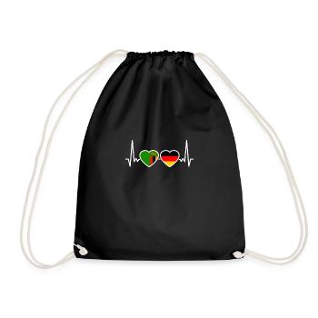 Zambia Germany Heartbeat Flag Zambian - Drawstring Bag - black - Front